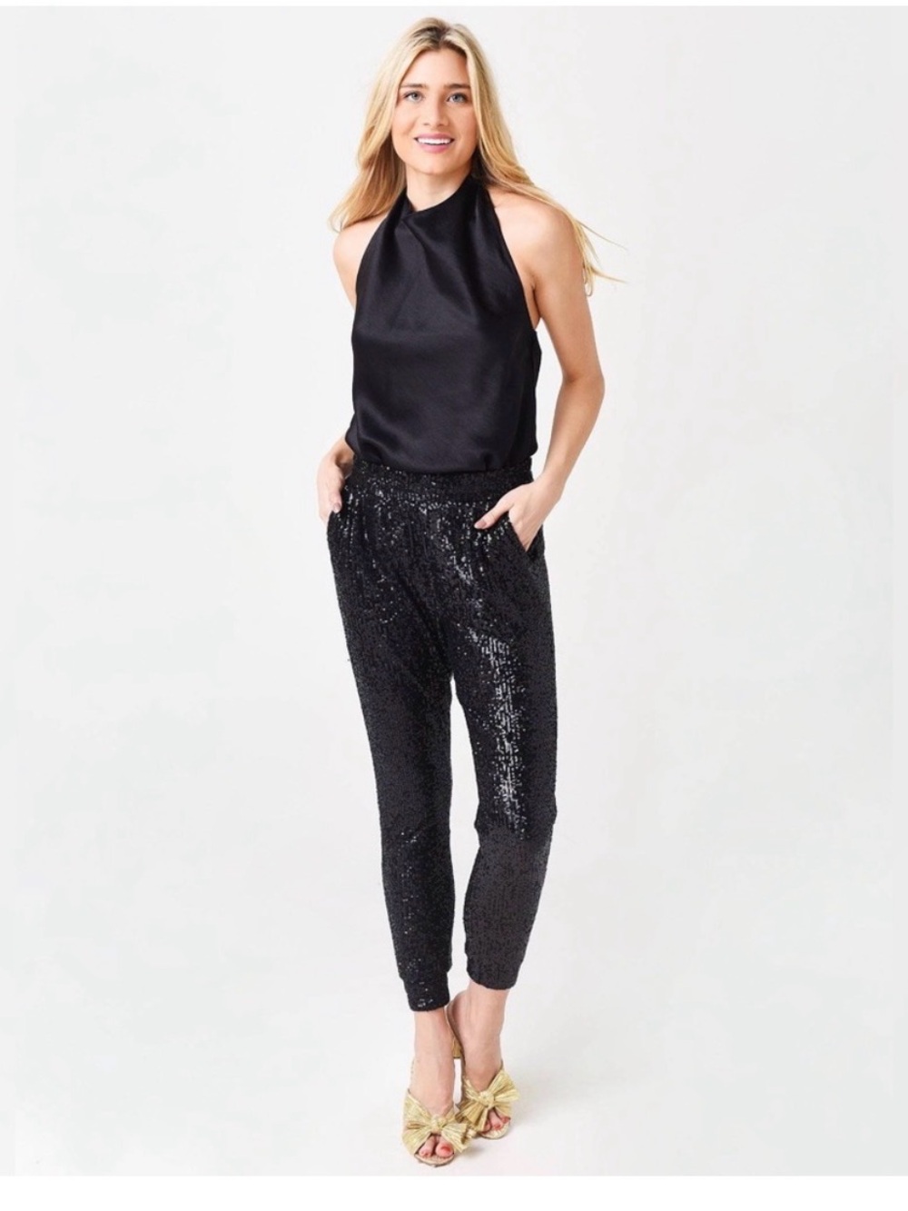 Black Sequin Jogger Pants - Women's Evening Trousers